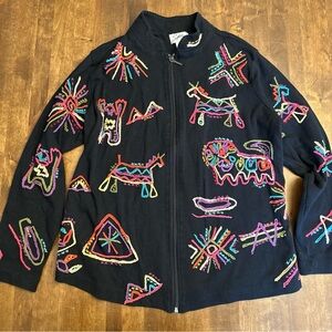 Spa by Chicos Zip Up Artsy Tribal Ethnic Aztec Size 1  (Medium)  Art to Wear